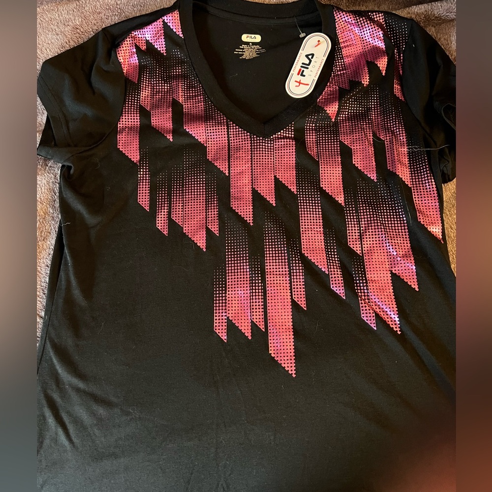 Fila Black Tee with Pink Logo